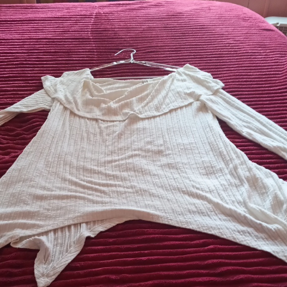 Cato Cream Ribbed Off-Shoulder Top